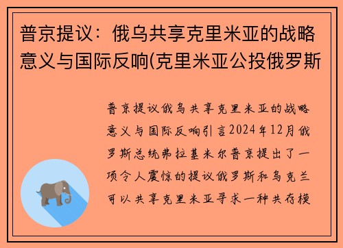 普京提议：俄乌共享克里米亚的战略意义与国际反响(克里米亚公投俄罗斯)