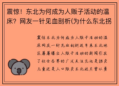 震惊！东北为何成为人贩子活动的温床？网友一针见血剖析(为什么东北拐卖人口少)